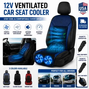12V Cooling Car Seat Cushion 3-Speed High Airflow Ventilated PU Leather Mesh Pad